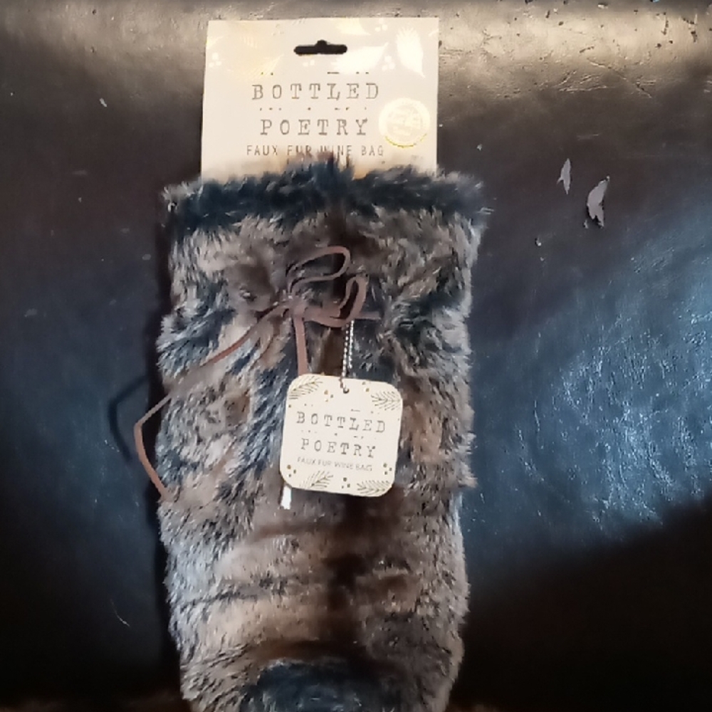 Bottled Poetry Faux Fur Wine Bag - Brown
